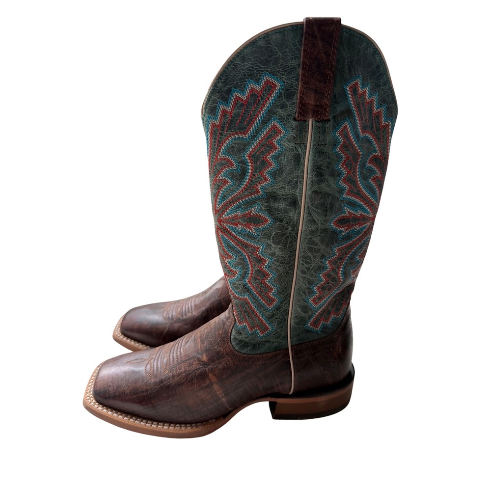 Ariat Sting Western Boots M7/W9 Bison Brown Antique Teal Square Toe 10044570